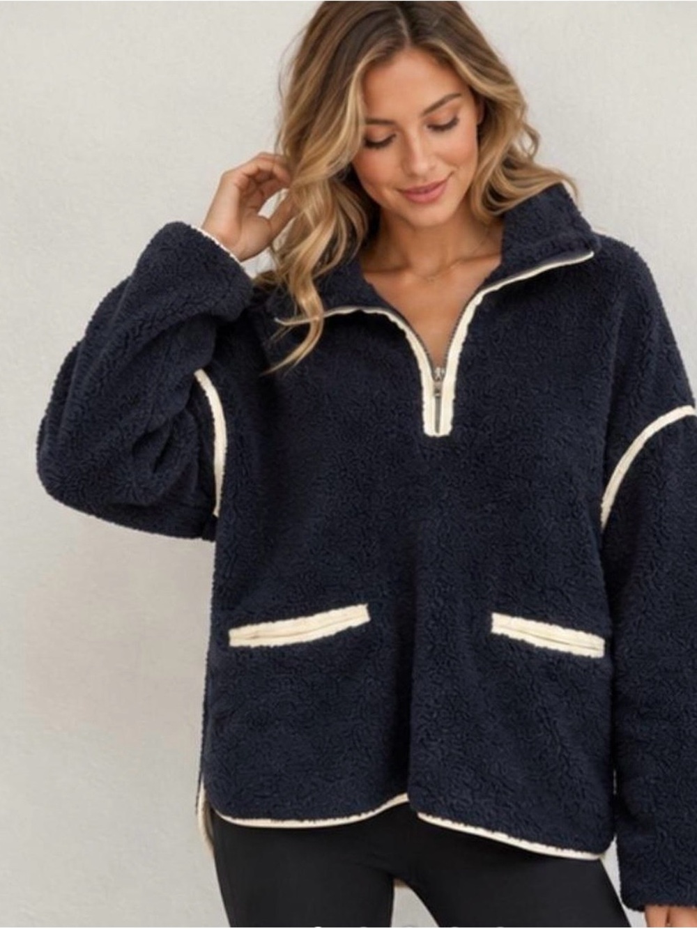 Tuckernuck Navy Sherpa Half-Zip Jacket with White Trim
